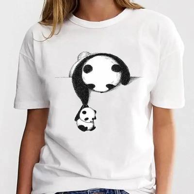 Panda Schöner Druck Damen T-Shirt Niedlicher Cartoon Grafikdruck Kurzarm T-Shirt Damenmode Lässig Unisex Kleidung Top
