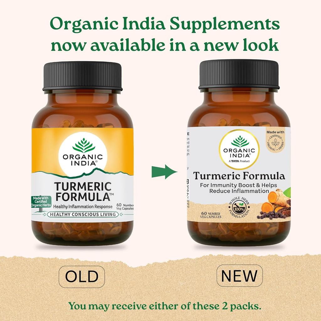 TATA Organic India Formule Curcuma 60 Gélules Végétales pour le Bien-être et le Soutien de la Vitalité Naturelle