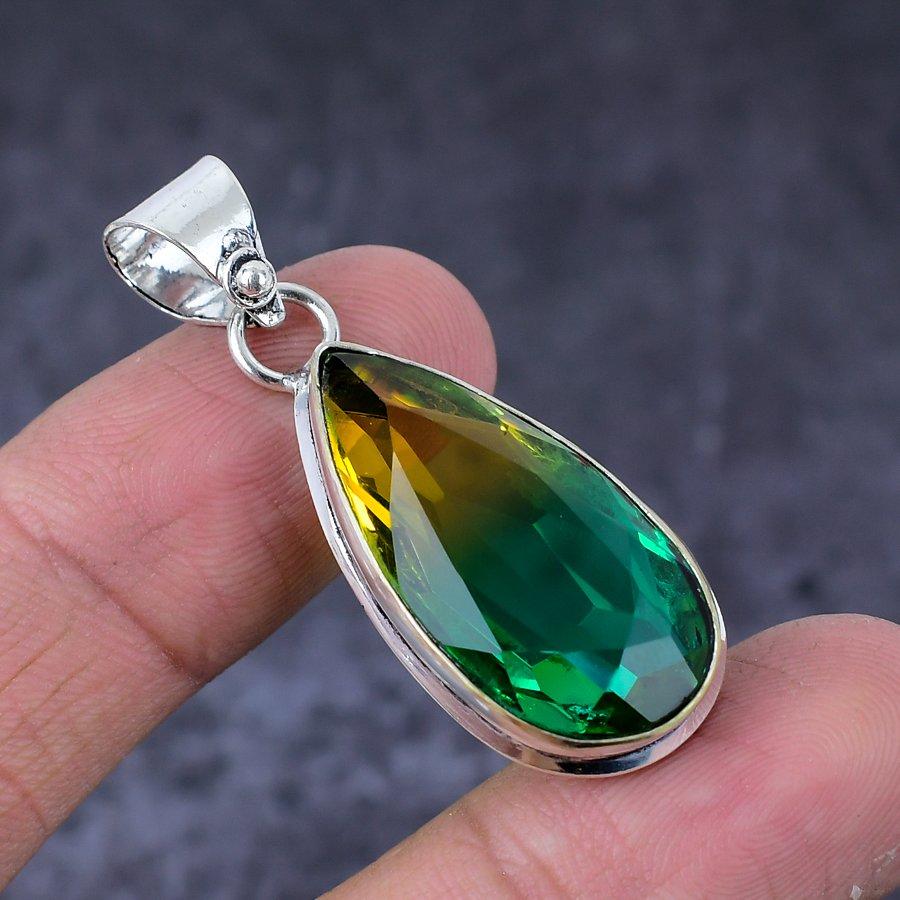 Natural Tourmaline Gemstone Handmade 925 Sterling Silver Gift Pendant 1.77" t7I33