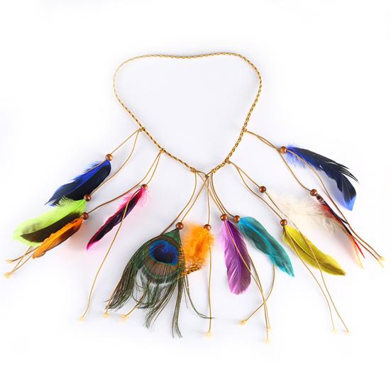 Bohemian Women Peacock Feather Headband Braided Rope Hair Band Hippie Headdress