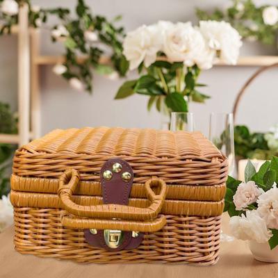 Imitation Rattan Storage Basket Handwoven Suitcase with Lid Woven Organizer Bin for Counter
