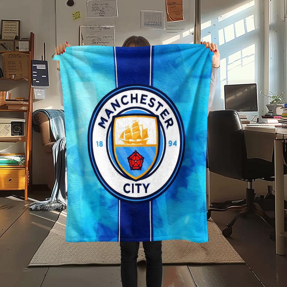 Man City Flannel Blanket, High quality Comfortable for All Seasons, Home Decor, Warmth and Comfort