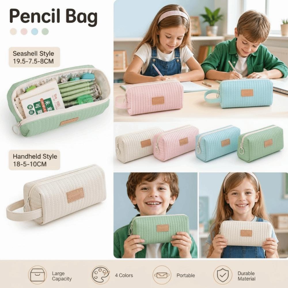 Double Zipper Pen Bag PU Pen Storage Bag New Pencil Pouch  Stationery Supplies