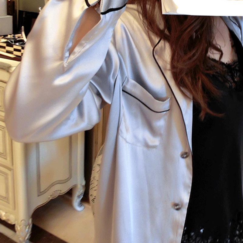 Women's Silk Satin Pajamas Lapel Cardigan  Pajamas Top Elastic Waist Trousers Comfortable Pajamas Set Pajamas Homewear Two Piece Suit