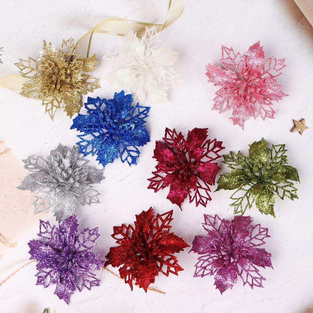 Artifical Glitter Home Xmas Ornaments Fake Flowers Christmas Tree Decorations Christmas Flowers