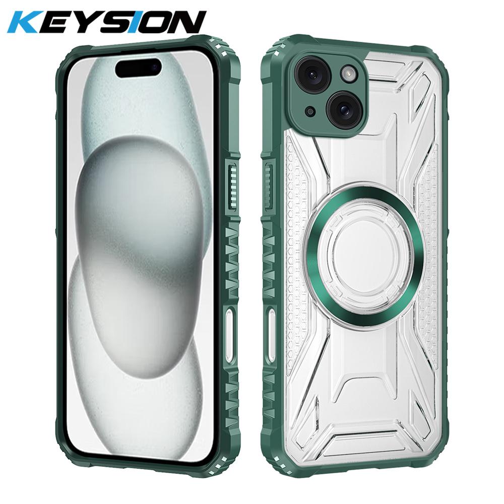 KEYSION Transparent Magnetic Case for MagSafe for iPhone 15 Pro Max 14 Plus Silicone+PC Shockproof Phone Cover for iPhone 13 Pro Max