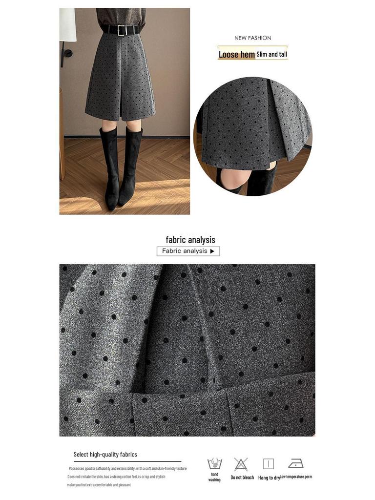 Woolen Women's A-line Pleated Skirt - 2025 Dark Gray Mid-Length Autumn/Winter Collection