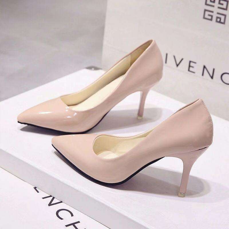 Άνοιξη 2019 10cm nude μυτερές ψηλοτάκουνες stiletto γυναικεία μονά παπούτσια μαύρο μεσαίο τακούνι ανοιχτό στόμα παπούτσια εργασίας κόκκινα παπούτσια γάμου