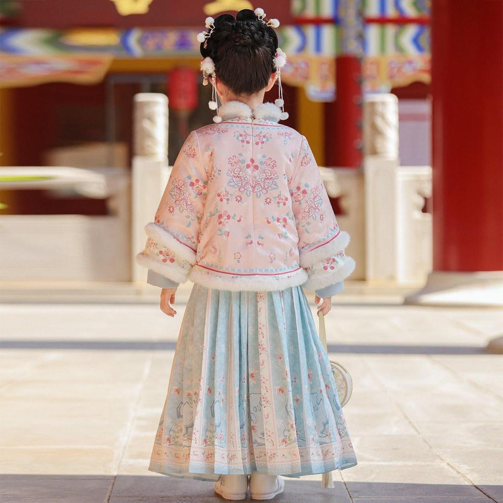 2025 Winter Hanfu Kids' Chinese-Style Ming Dynasty Skirt Set - Thickened New Year Outfit for Girls