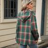 Oversized Hooded Sweatshirt Women with Plaid Pattern & Button Detail, Long Sleeve Casual Pullover for Fall Winter - S to XXL