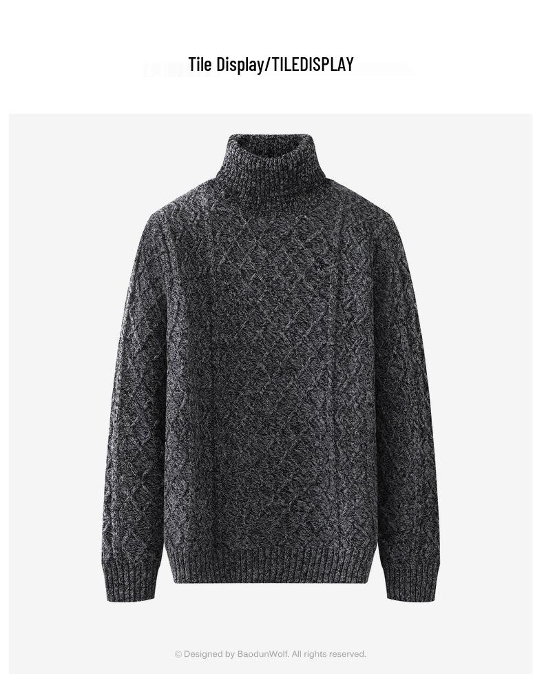 Men's Autumn/Winter 2025 Casual Warm High Collar Chunky Knit Sweater Plus Size Loose Knitwear