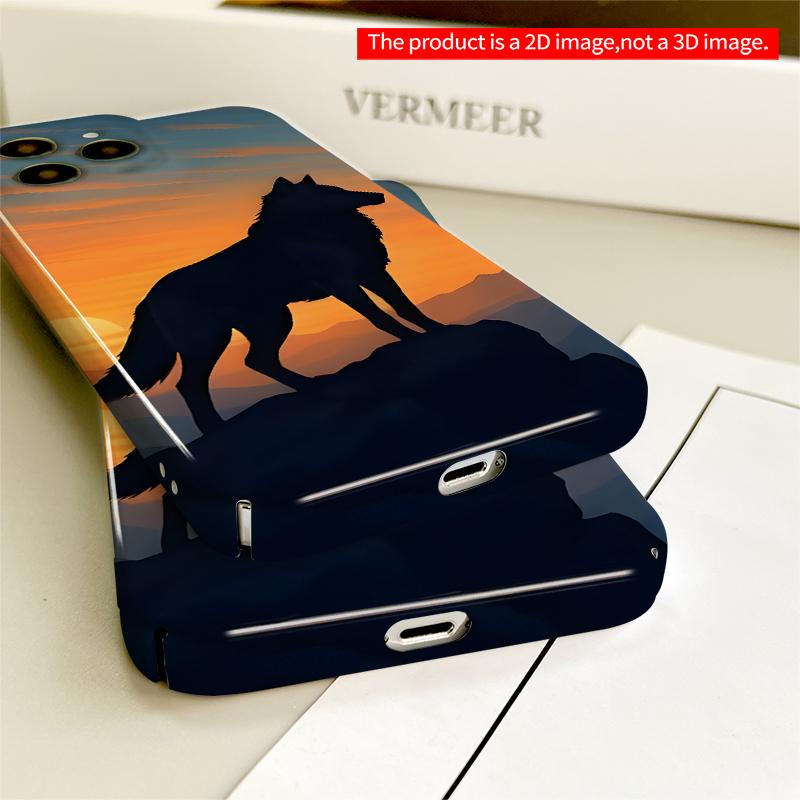 2DFlat Sunset Wolf Silhouette Phone Case All inclusive film hard iPhone case, compatible with iPhone 18 Pro Max 17 16 15 14 13 12 11