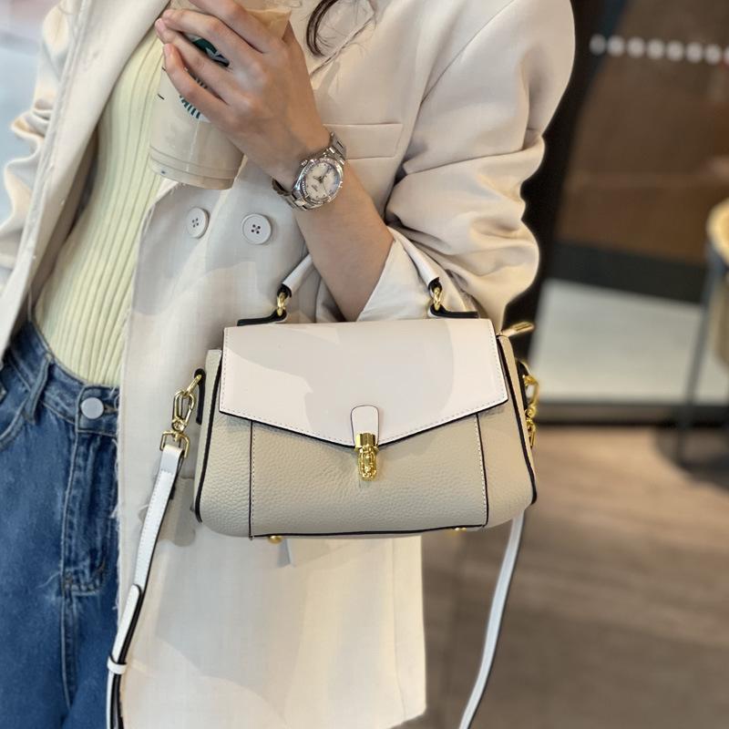 Leather Women's Bag, Niche and Versatile, Shoulder Bag, New High-end Style, Contrasting Color Handbag, Fashionable Commuting Crossbody Bag