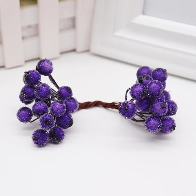 Artificial Frosted Berry Mini Double Head Christmas Holly Colorful Berries Diy Wreath Xmas Party Table Decora