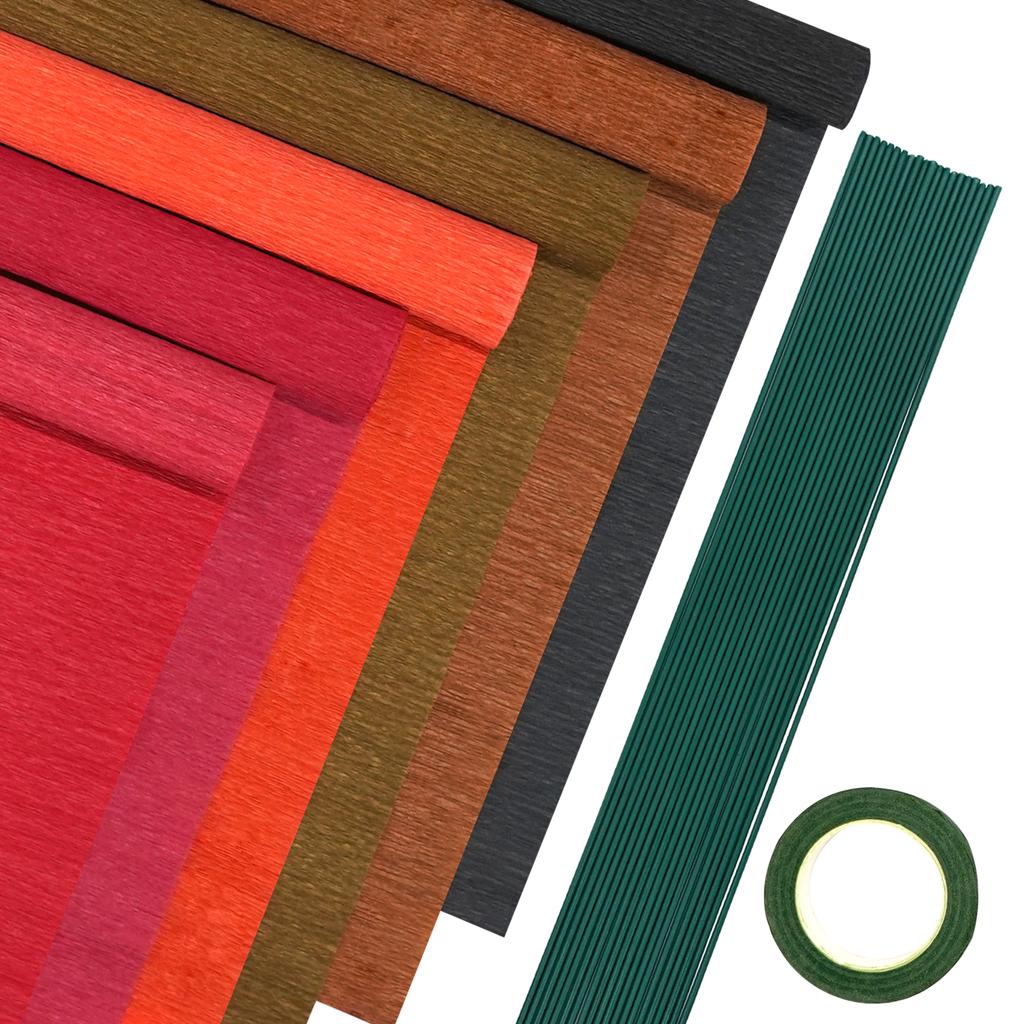 3/5/6 Rolls Crepe Paper Streamers, Colorful Crepe Paper Sheets 20 Pcs Floral Iron Wire 1 Pcs Green Floral Adhesive Tape