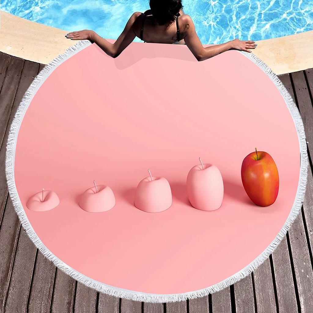 Apple Round Beach Towel Cartoon Fruit Print Beach Blanket Soft Microfiber Quick Dry Towel for Men Women Swim Pool Sport Picnic