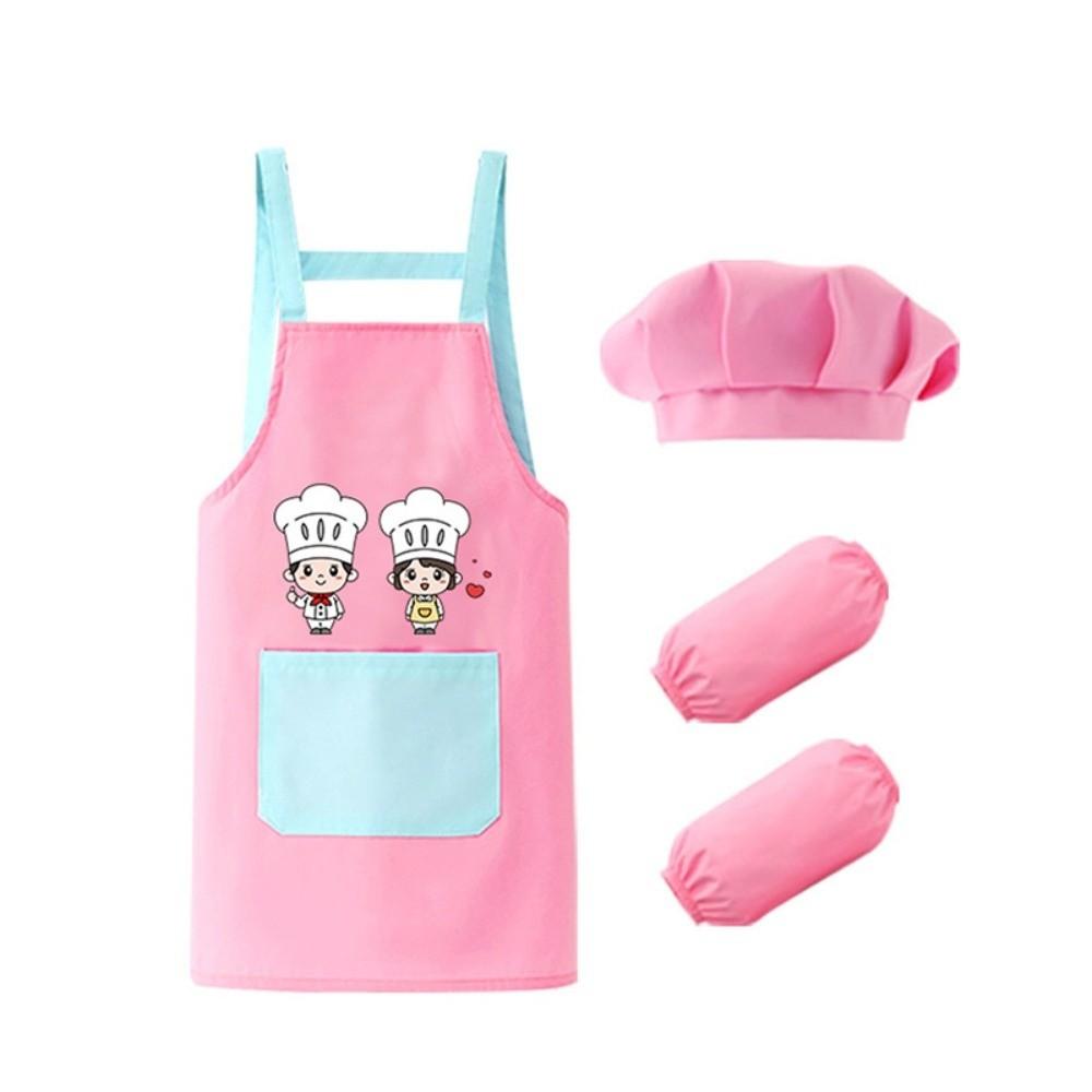 New Cartoon Kids Apron Arm Sleeve Hat Children's Bib Chef Cap Waterproof Chef's Uniform Baking