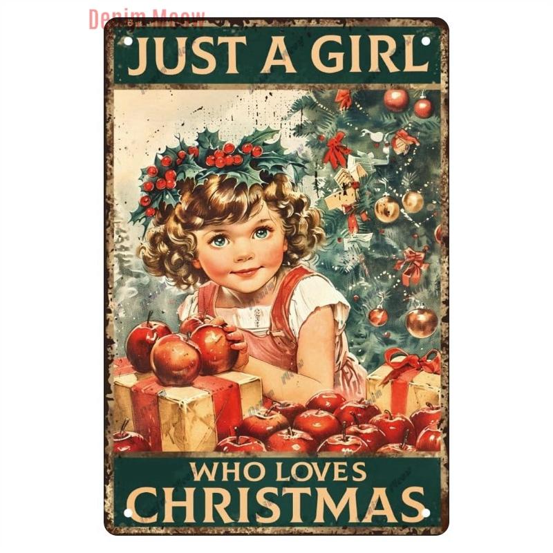 Vintage Merry Christmas Metal Tin Sign, Retro What A Wonderful World Girl, Wall Poster Jingling Bell, Home Decoration, WY297