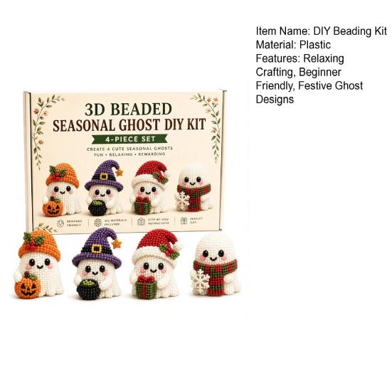 Beaded Ghost DIY Kit, Tiny 3D Beaded Festive Ghost Craft Set, Cute Ghost Bead Craft Kit for Beginners Adults Handmade