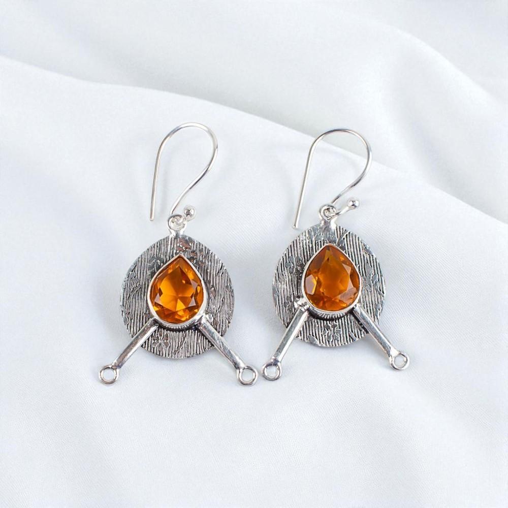Citrine Gemstone 925 Sterling Silver Jewelry Handmade Earrings1.86" Gift For Her EE-78-7