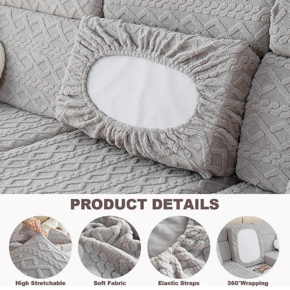 Żakardowe grube pokrowce na sofy luksusowe miękkie poszewki na poduszki na sofę elastyczna jednokolorowa Sofa narzuta na sofę salon w kształcie litery L nadający się do prania