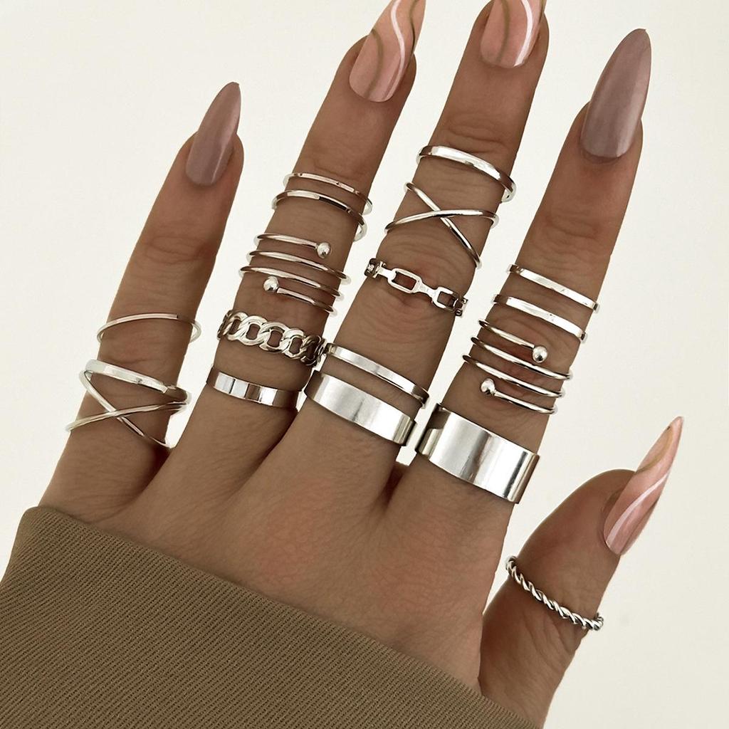 16-Piece Gothic Cross Adjustable Multi-Joint Ring Set for Women