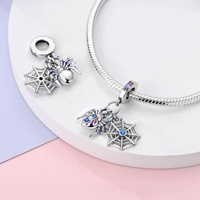 Copper Plated Blue Zircon Spider And Spider Web Pendants Fit Charms Plataoriginal Bracelet Beads Women Jewellery Making