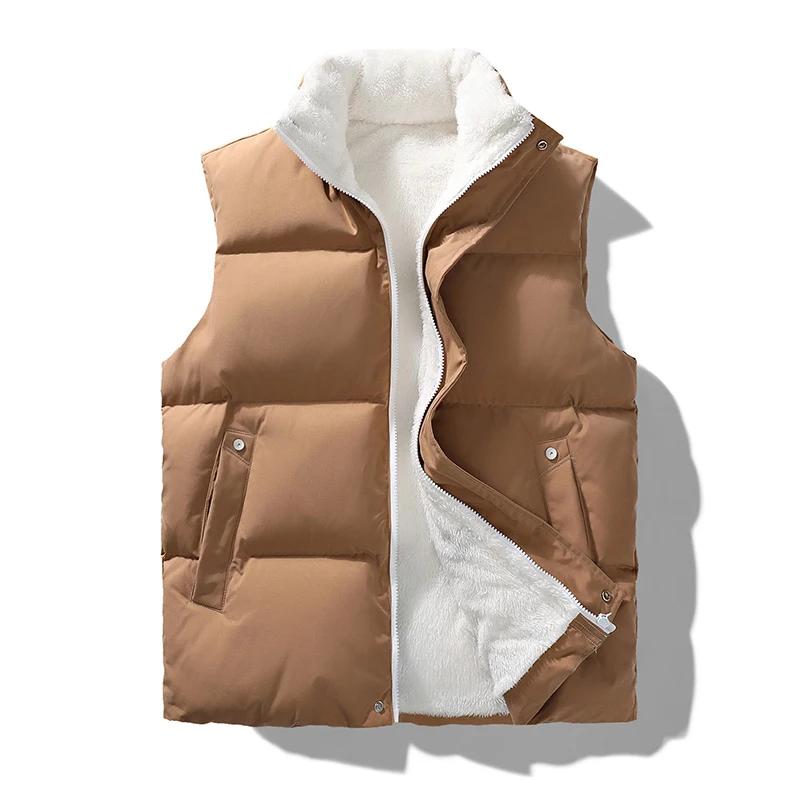 Neue Winterwesten Herren Fleece Warme Ärmellose Jacke Lässig Herren Einfarbige Weste Dick Mode Stehkragen Reißverschluss Weste Oberbekleidung