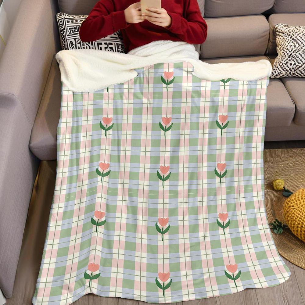 Checkered Tulip Grid Flannel Blanket Warm Soft Halloween Christmas Couch Warm Cozy Decorative Decor Gift for All Season