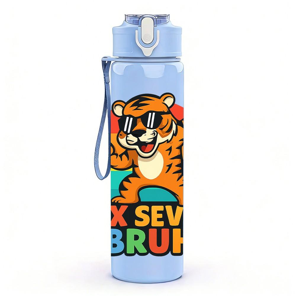 1PC Six Seven Bruh Tiger Letter 750ml Color Plastic Sports Water Bottle Leakproof Flip Straw Lid Suitable for Sports Office Home Use