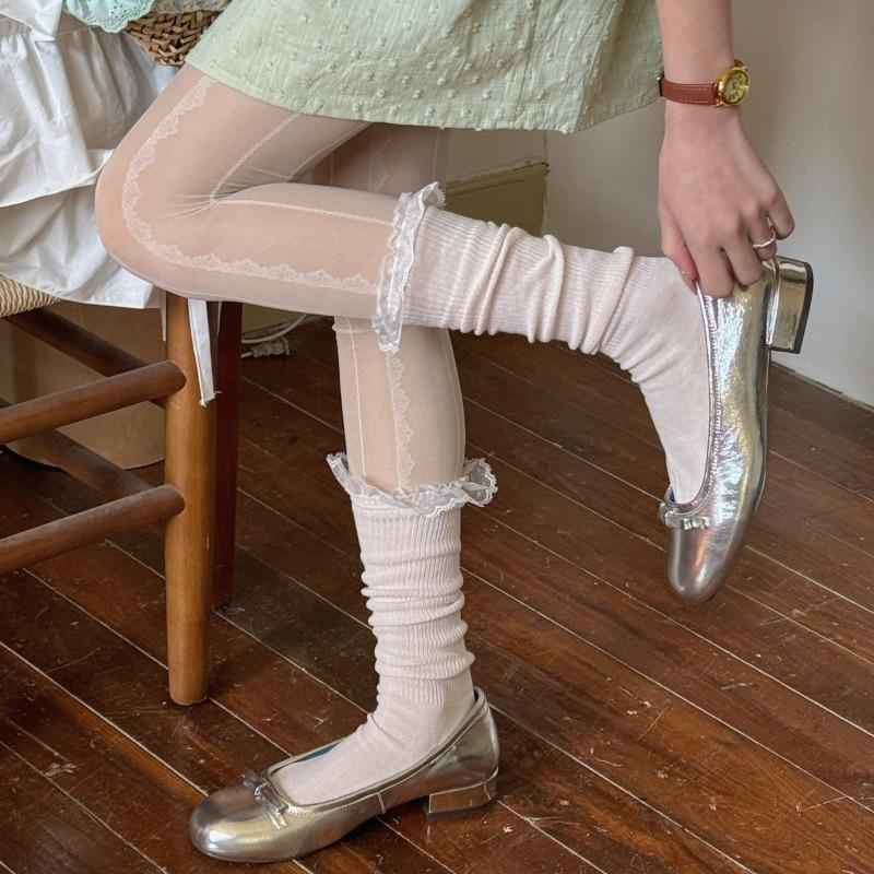 Sweet Lace Pile Socks, Thin Summer Girls' Breathable Calf Socks