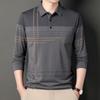 Men Casual Striped Long Sleeve Polo Shirt With Real Pocket Daily Wear Top