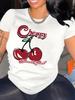 Cherry Print Womens Tshirt Women Loose Comfortable Tee Red Cherries Graphic Daily Streetwear Fashion Soft Top T Shirt