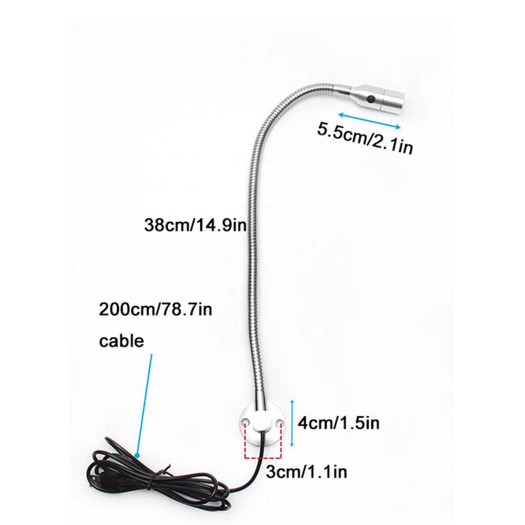 DC5V USB L40cm long gooseneck CNC Machine Light with Switch Black Silver 4000K LED Bedside Reading Lamp for Working Repairing