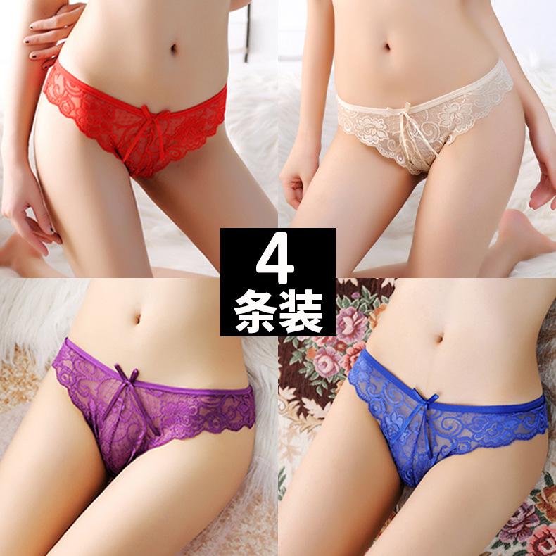 [Free Shipping] 4 Packs, Sexy Underwear Women's Transparent Seduction Lace Underwear Women's Low-rise Briefs