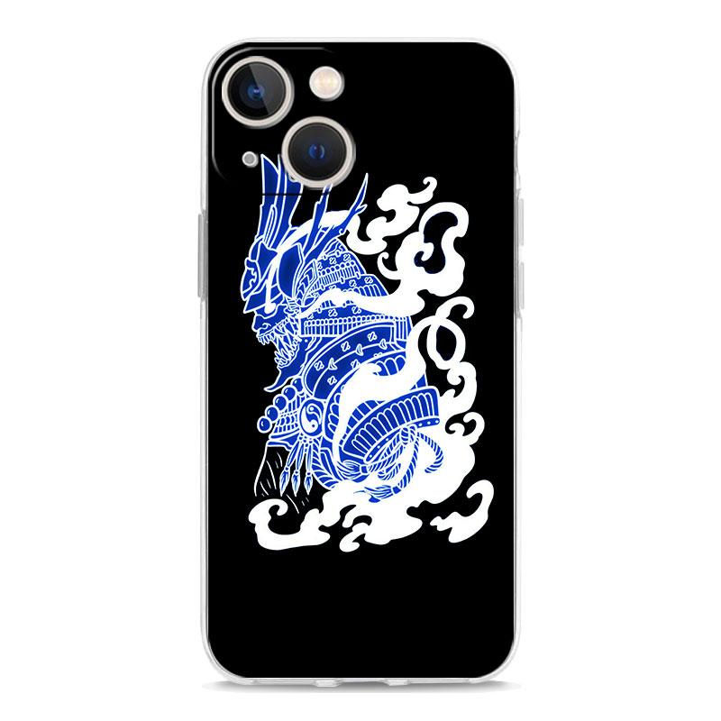 Luksusowe przezroczyste etui na telefon iPhone 15 14 13 12 11 Pro Max XS X XR 7 8 Plus Przezroczysta, odporna na wstrząsy obudowa Samurai Oni Mask neon