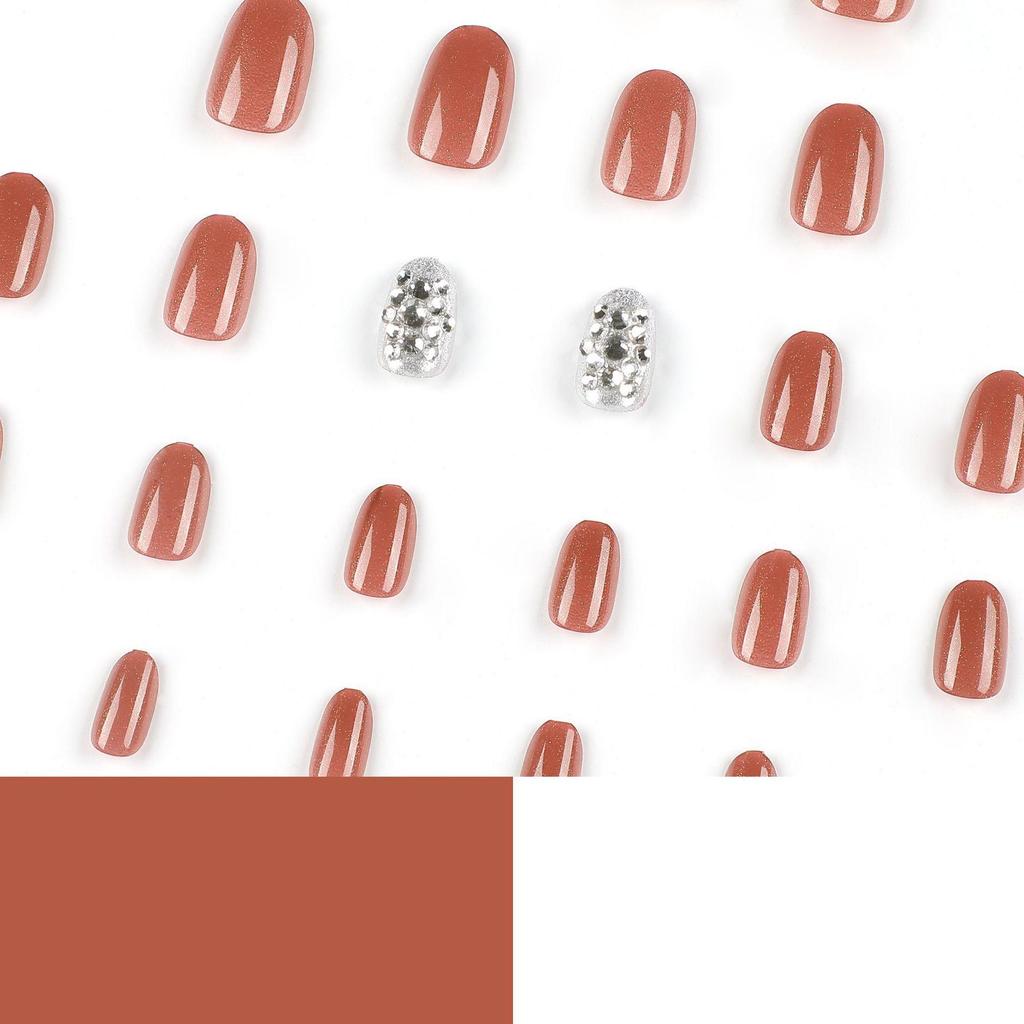 Red Rhinestone Nail Tips with Silver Glitter - Short, Round, Wearable Nail Art