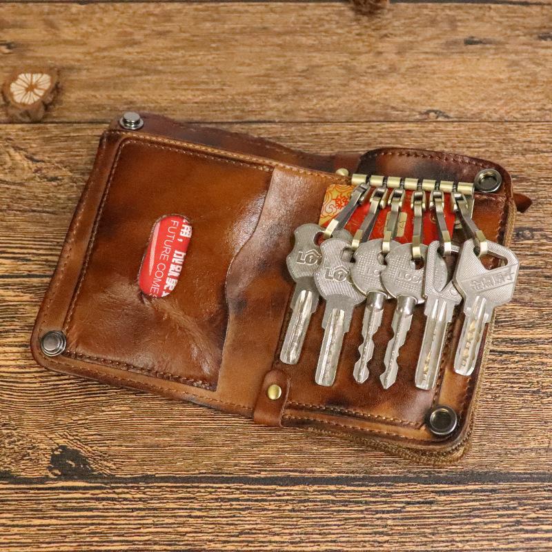 New Vegetable Tanned Leather Wallet, Men's Cowhide Multifunctional Three In One Card Bag, Key Bag
