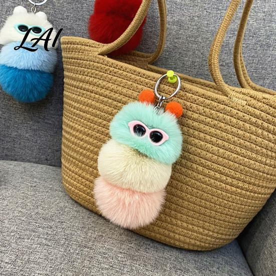 Women Animal Pendant Plush Sunglasses Caterpillar Keychain Soft Backpack Purse Fluffy Handbags Bag Charm Colorful Stuffed Keyring