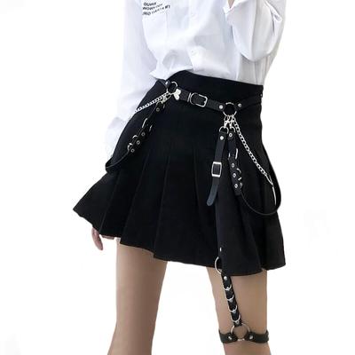 MTP & Style Adjustable Subst Chain Belt Leg Harness Set, Subculture Gothic Lolita, Sickly Cute, Punk, Belt, Gothic Garter Chain Fashion (Black)