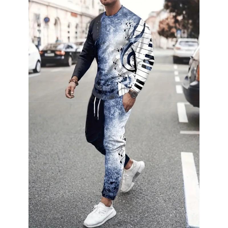 Autumn Men's Long Sleeve T-Shirts Pants Sets  Print Fashion Men Sportswear Man Clothes Street Tracksuit Jogger 2 Piece Outfits