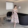 Summer New Skirt Women's Super Beautiful Chic Beautiful Tea Break French Square Neck Bubble Sleeve Floral Dress