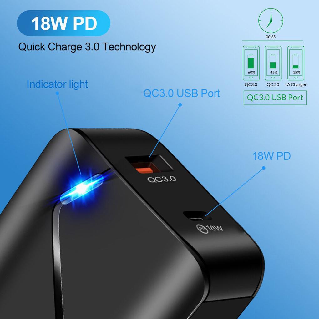 Fast Charger 3\.0 2 Port QC3\.0 Fast Charging For Tablet Smart Phone LED Lighting Adapter