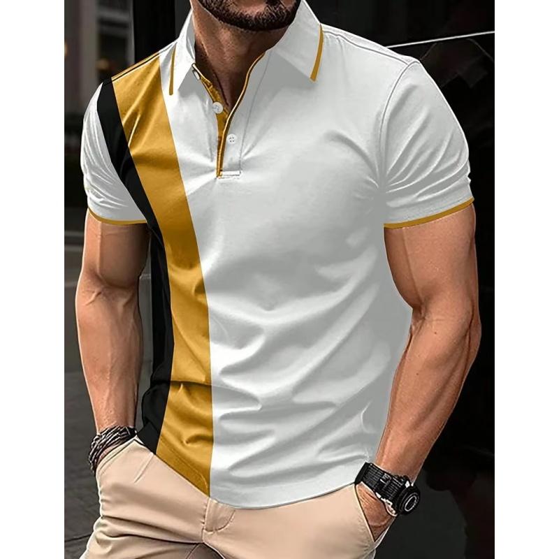 3D Printed Striped Color Blocked Men's Polo Shirt with Colorful Pattern Short Sleeved T-shirt