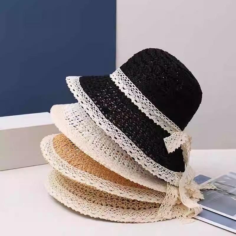 Lace edge hollow foreign style straw hat women's beach hat travel vacation fashion sun hat sun hat
