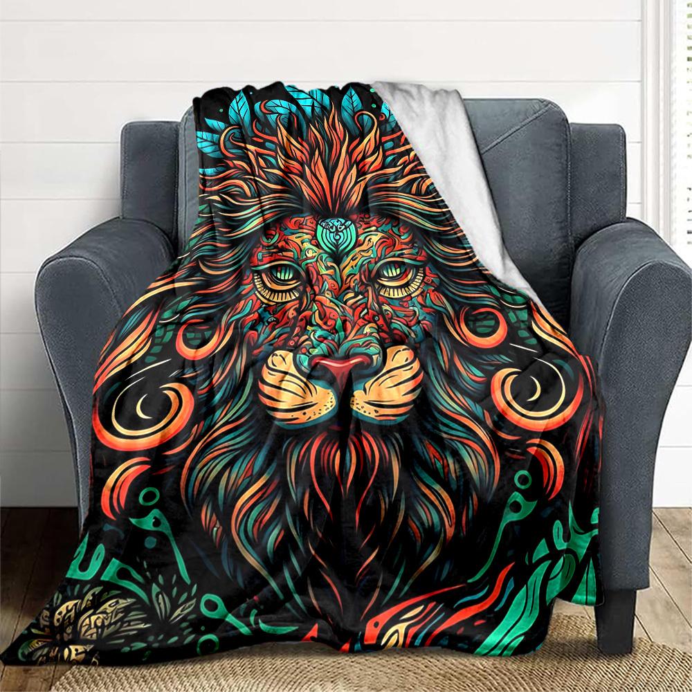 1PC Lion Headgear Print Blanket, Soft Throw Blanket - Warm & Cozy for Couch, Bed, Office, and Travel yy250912211