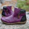 New Short Boots, Winter Fashion Leather Splicing Flat Zipper Martin Boots Large Size Women's Shoes