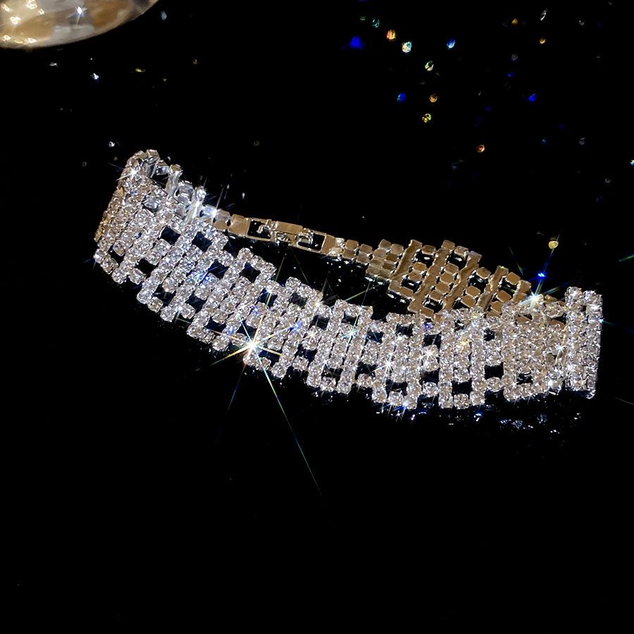 Korean Style Rhinestone Geometric Tassel Pearl Earring and Necklace Set with Luxury Clavicle Chain