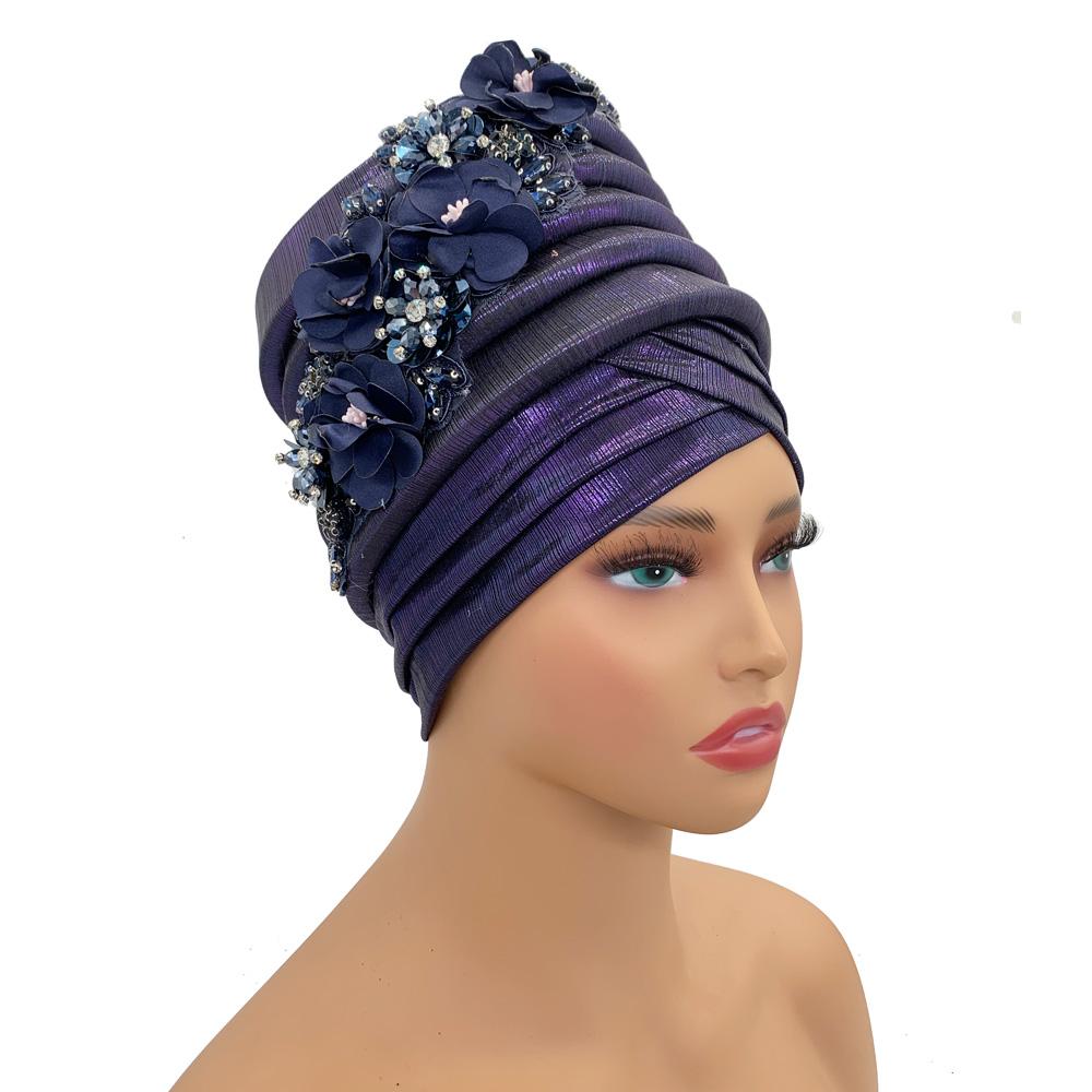 New African Women'S Turban Cap Nigeria Auto Gele Headtie Already Made Wedding Geles Female Head Wraps With Diamond Flower
