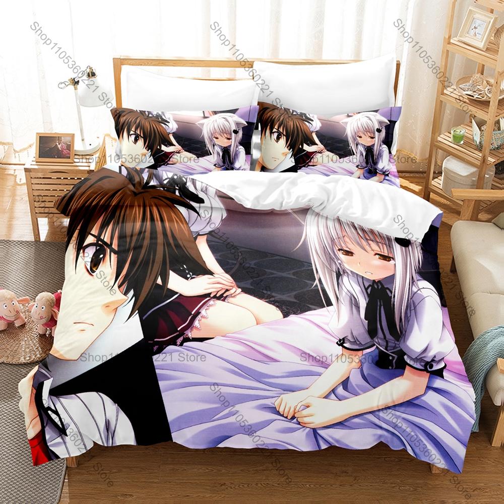 DxD Rias Red Hair Devil Queen School Uniform Demon Wing Purple Magic Anime Duvet Cover + 2 Pillowcases Otaku Anime Fan Bed Linen